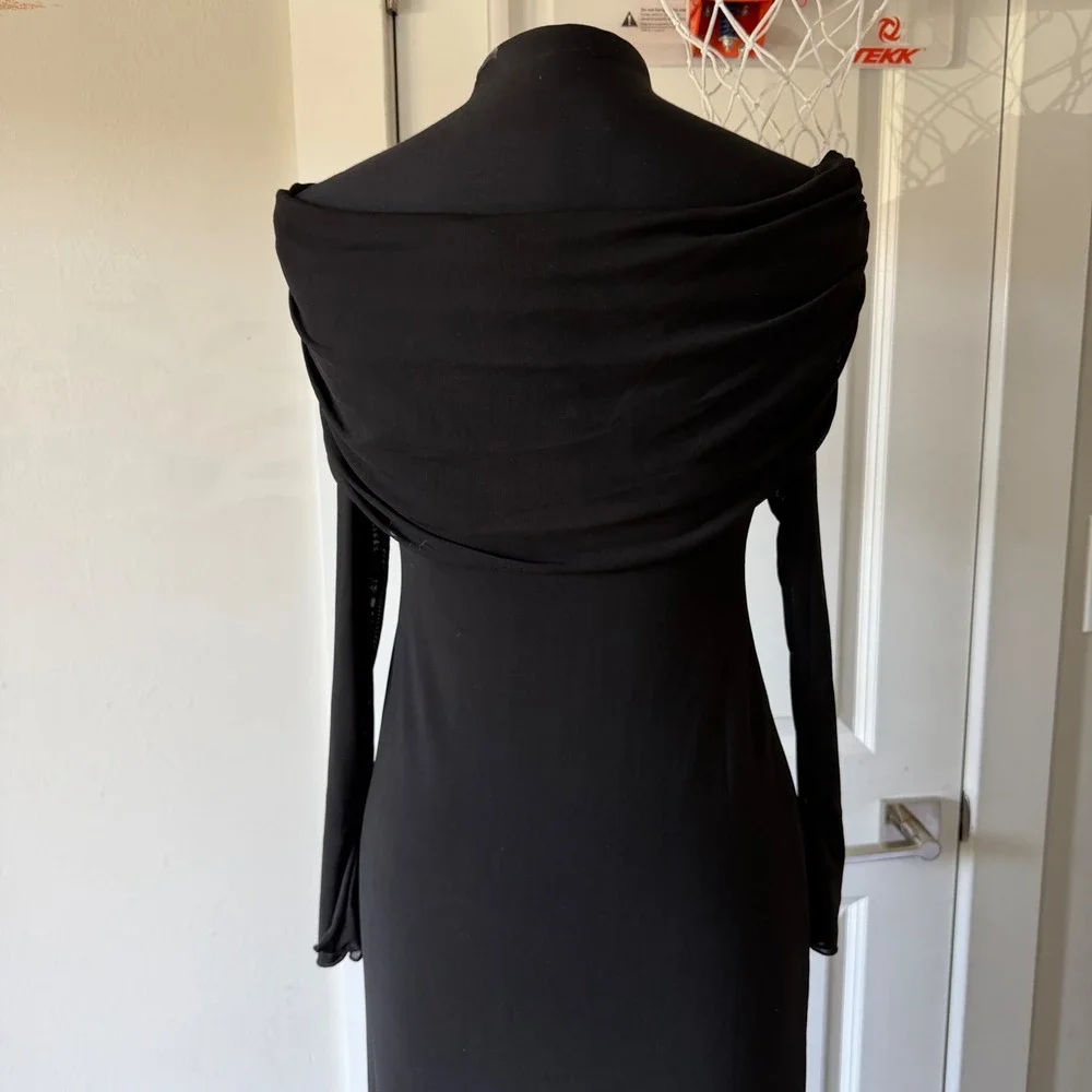 MESHKI Josie Off Shoulder Mesh Maxi Dress Black Women's Long Sleeve Size M - Picture 15 of 16